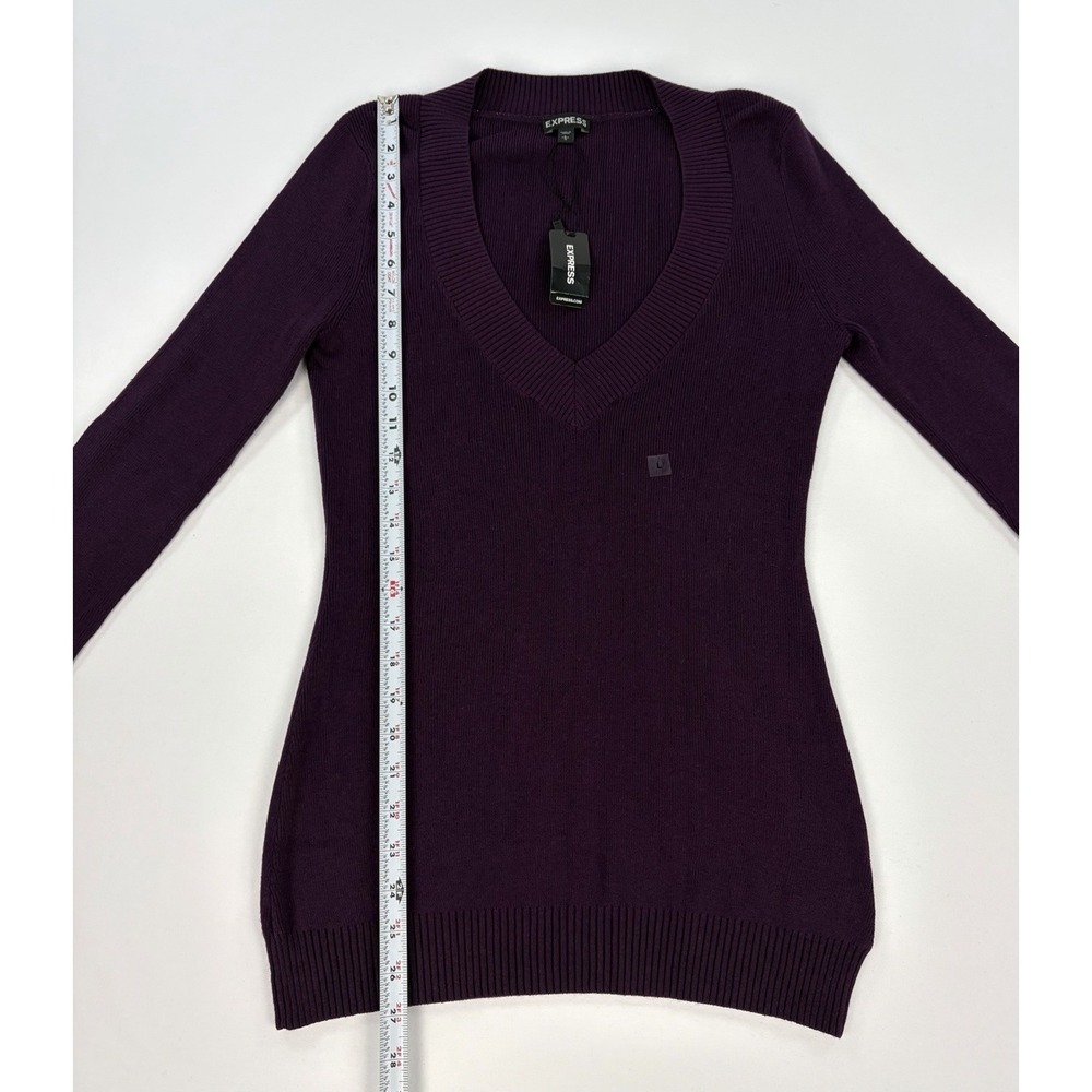 Express Women's Purple V-Neck Long Sleeve Knit Sweater Women's L Y2K Style New - Picture 6 of 9